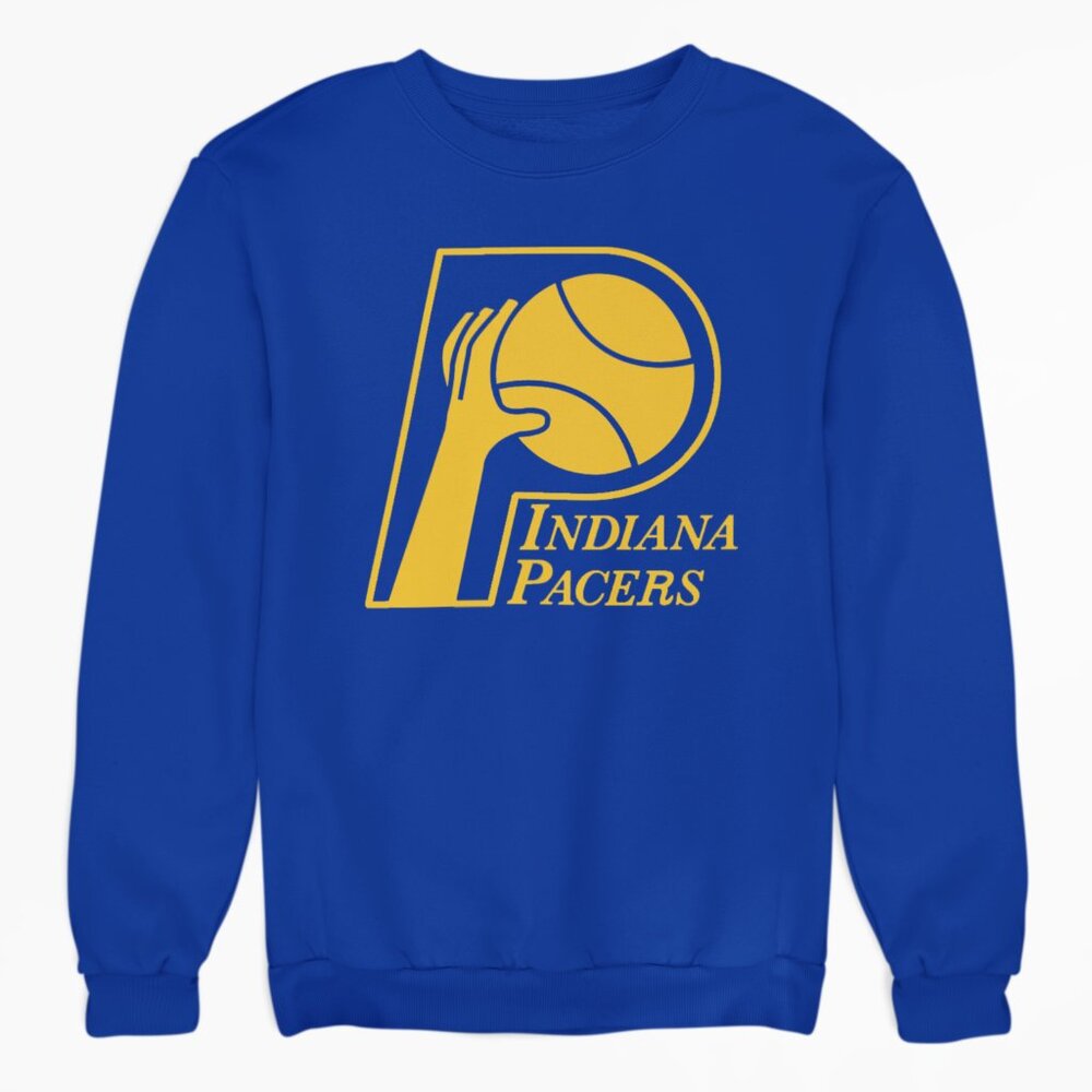 NEW Indiana Pacers Retro Logo Long Sleeve Fleece Crew Sweatshirt BLUE